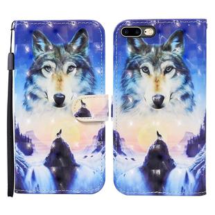 For iPhone 8 Plus / 7 Plus 3D Painted Pattern Horizontal Flip Leather Case with Holder & Wallet & Card slot & Lanyard(Sunrise Wolf)