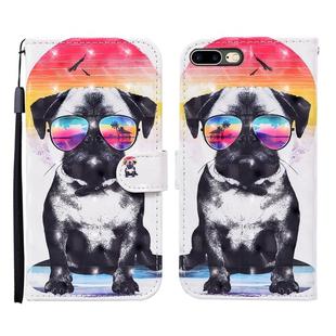 For iPhone 8 Plus / 7 Plus 3D Painted Pattern Horizontal Flip Leather Case with Holder & Wallet & Card slot & Lanyard(Glasses Dog)