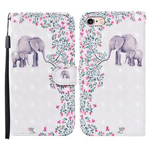 For iPhone SE 2022 / SE 2020 / 8 / 7 3D Painted Pattern Horizontal Flip Leather Case with Holder & Wallet & Card slot & Lanyard(Flower Elephant)