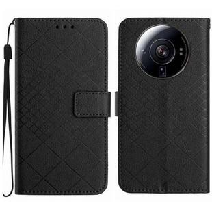 For Xiaomi 12S Ultra Rhombic Grid Texture Leather Phone Case(Black)