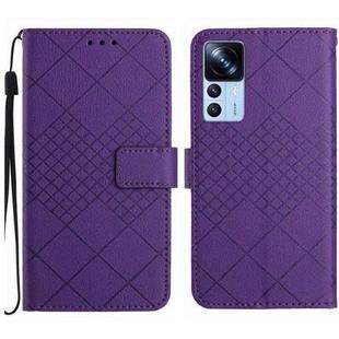 For Xiaomi 12T / 12T Pro Rhombic Grid Texture Leather Phone Case(Purple)