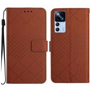 For Xiaomi 12T / 12T Pro Rhombic Grid Texture Leather Phone Case(Brown)