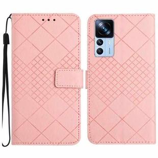 For Xiaomi 12T / 12T Pro Rhombic Grid Texture Leather Phone Case(Pink)
