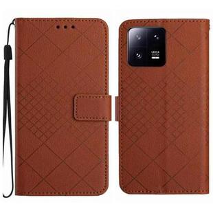 For Xiaomi 13 Rhombic Grid Texture Leather Phone Case(Brown)