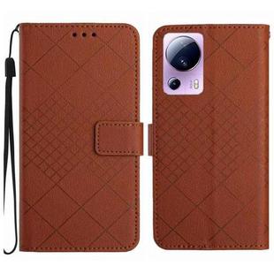 For Xiaomi 13 Lite Rhombic Grid Texture Leather Phone Case(Brown)