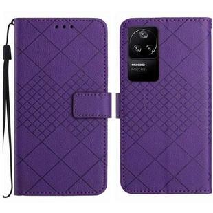 For Xiaomi Poco F4 5G Rhombic Grid Texture Leather Phone Case(Purple)
