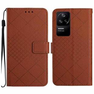 For Xiaomi Poco F4 5G Rhombic Grid Texture Leather Phone Case(Brown)