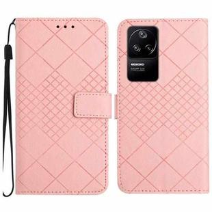 For Xiaomi Poco F4 5G Rhombic Grid Texture Leather Phone Case(Pink)