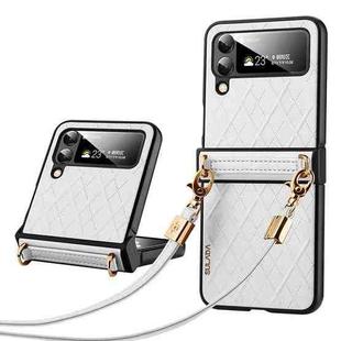 For Samsung Galaxy Z Flip4 SULADA Elegant Rhombic Texture Folding Phone Case with Lanyard(White)