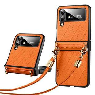 For Samsung Galaxy Z Flip4 SULADA Elegant Rhombic Texture Folding Phone Case with Lanyard(Orange)