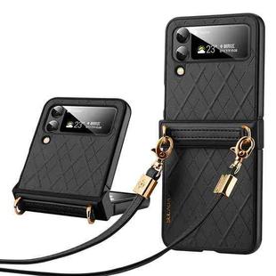 For Samsung Galaxy Z Flip4 SULADA Elegant Rhombic Texture Folding Phone Case with Lanyard(Black)