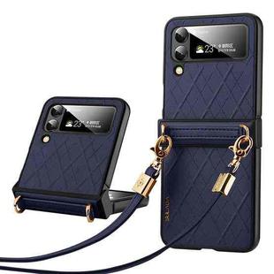 For Samsung Galaxy Z Flip4 SULADA Elegant Rhombic Texture Folding Phone Case with Lanyard(Blue)