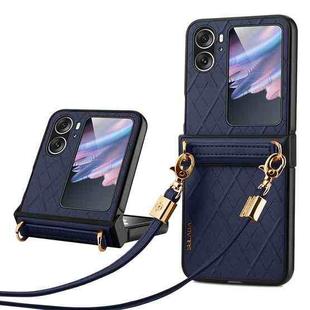 For OPPO Find N2 Flip SULADA Elegant Rhombic Texture Folding Phone Case with Lanyard(Blue)