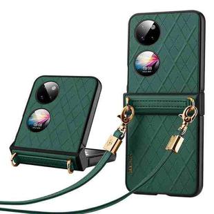For Huawei P50 Pocket SULADA Elegant Rhombic Texture Folding Phone Case with Lanyard(Green)
