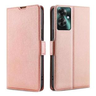 For OPPO Reno11 F 5G Ultra-thin Voltage Side Buckle Horizontal Flip Leather Phone Case(Rose Gold)