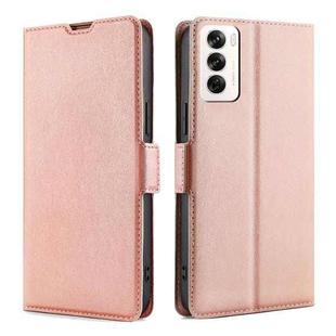 For OPPO Reno12 5G Global Ultra-thin Voltage Side Buckle Horizontal Flip Leather Phone Case(Rose Gold)