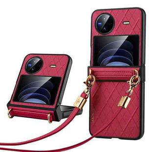 For vivo X Flip SULADA Elegant Rhombic Texture Folding Phone Case with Lanyard(Red)