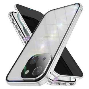 For iPhone 15 Plus Anti-peeping Magnetic Double-sided Tempered Glass Phone Case(Silver)