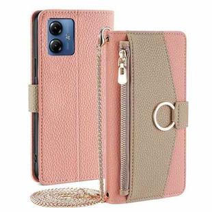 For Motorola Moto G14 Crossbody Litchi Texture Leather Phone Case(Pink)