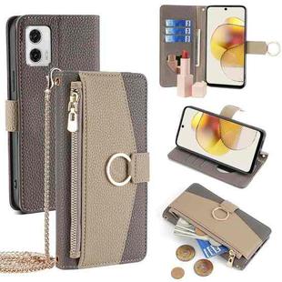 For Motorola Moto G73 5G Crossbody Litchi Texture Leather Phone Case(Grey)