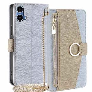 For Motorola Moto G34 5G Crossbody Litchi Texture Leather Phone Case(Blue)