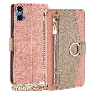 For Motorola Moto G34 5G Crossbody Litchi Texture Leather Phone Case(Pink)