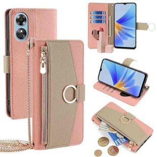 For OPPO A17 Crossbody Litchi Texture Leather Phone Case(Pink)