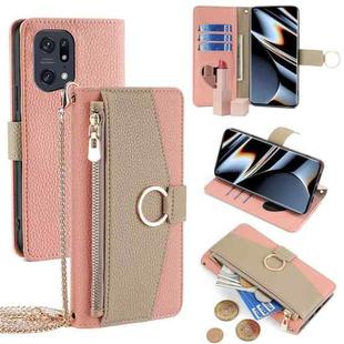 For OPPO Find X5 Pro Crossbody Litchi Texture Leather Phone Case(Pink)