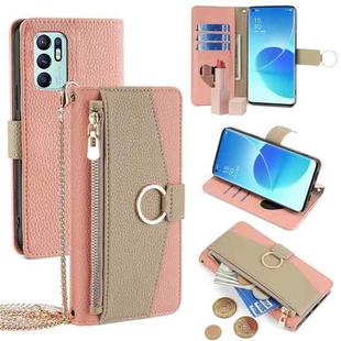 For OPPO Reno6 4G Crossbody Litchi Texture Leather Phone Case(Pink)
