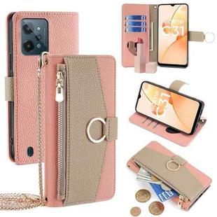For Realme C31 Crossbody Litchi Texture Leather Phone Case(Pink)