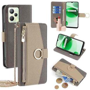 For Realme C35 Crossbody Litchi Texture Leather Phone Case(Grey)