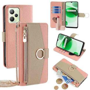 For Realme C35 Crossbody Litchi Texture Leather Phone Case(Pink)