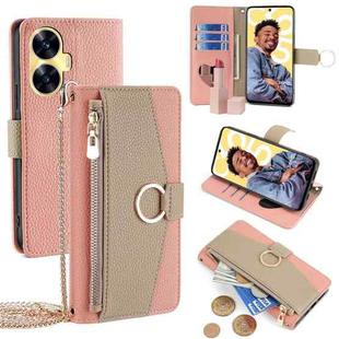 For Realme C55 4G Crossbody Litchi Texture Leather Phone Case(Pink)