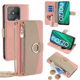 For Realme Narzo 50A Crossbody Litchi Texture Leather Phone Case(Pink)
