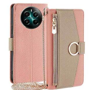 For Realme 12+ 5G Crossbody Litchi Texture Leather Phone Case(Pink)