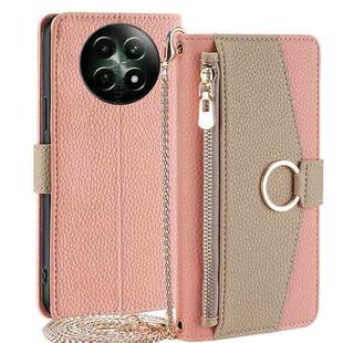 For Realme 12 5G Crossbody Litchi Texture Leather Phone Case(Pink)