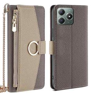 For Realme C61 4G Crossbody Litchi Texture Leather Phone Case(Grey)