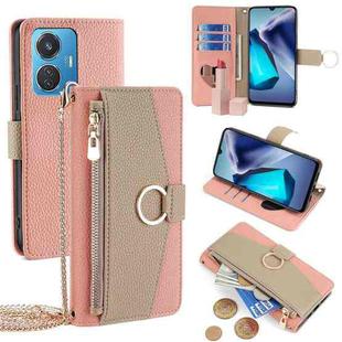 For vivo T1 4G 44W / iQOO Z6 44W Crossbody Litchi Texture Leather Phone Case(Pink)