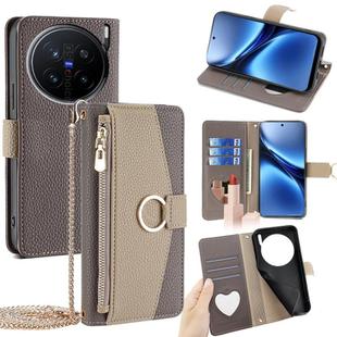 For vivo X200 Pro 5G Crossbody Litchi Texture Leather Phone Case(Grey)