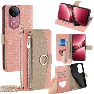 For vivo V50 5G Crossbody Litchi Texture Leather Phone Case(Pink)