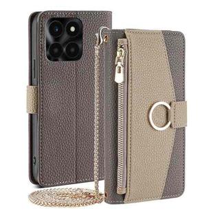 For Honor X6a 4G Crossbody Litchi Texture Leather Phone Case(Grey)