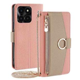 For Honor X6a 4G Crossbody Litchi Texture Leather Phone Case(Pink)