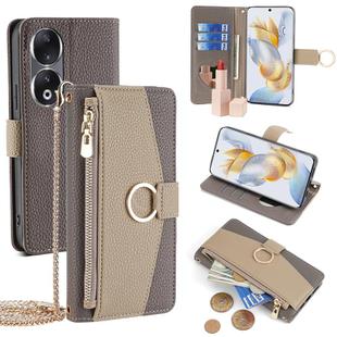 For Honor 90 5G Crossbody Litchi Texture Leather Phone Case(Grey)