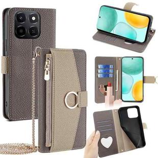 For Honor X6c 4G Crossbody Litchi Texture Leather Phone Case(Grey)