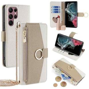 For Samsung Galaxy S22 Ultra 5G Crossbody Litchi Texture Leather Phone Case(White)