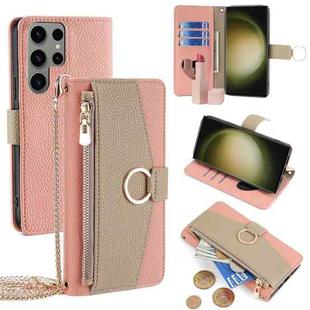 For Samsung Galaxy S23 Ultra 5G Crossbody Litchi Texture Leather Phone Case(Pink)