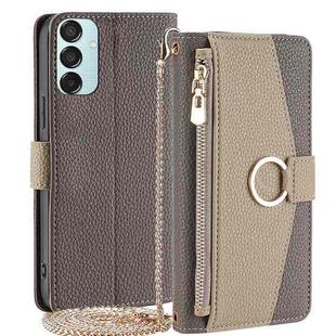 For Samsung Galaxy M15 5G Crossbody Litchi Texture Leather Phone Case(Grey)