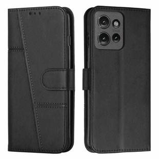 For Motorola Edge 50 Stitching Calf Texture Buckle Leather Phone Case(Black)