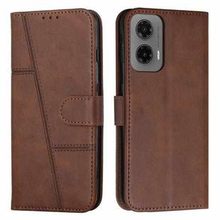 For Motorola Moto G35 Stitching Calf Texture Buckle Leather Phone Case(Brown)