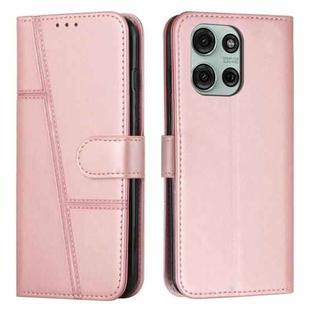 For Motorola Moto G75 Stitching Calf Texture Buckle Leather Phone Case(Rose Gold)